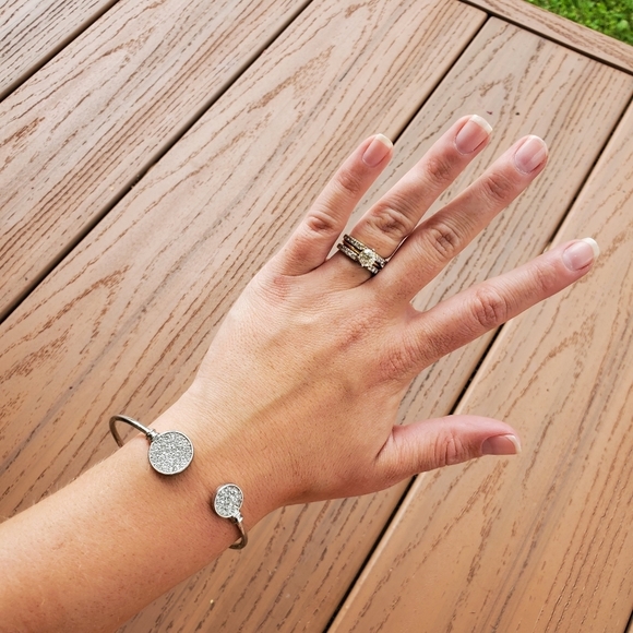Silver Simple Cuff Bracelet Rhinestones Classic Glam Preppy Delicate Dainty Work - Picture 6 of 6